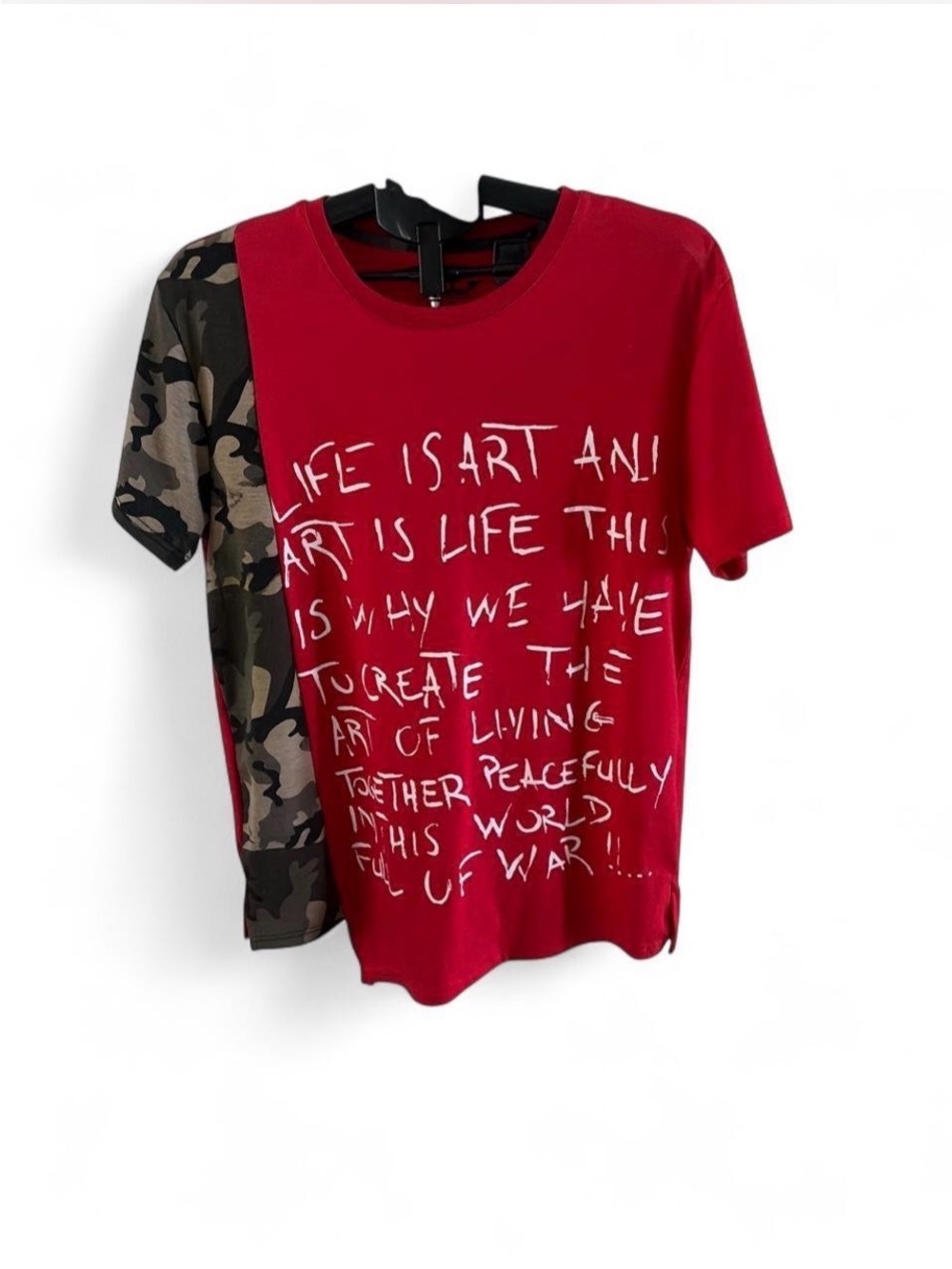 Red Graphic Men T-Shirt with Camouflage Sleeve